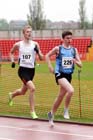 Rory Mudd (Oaklands College) leads Barry Maskell (Gateshead College) during the 1S00 metres, British College Championships, Gateshead International Stadium.